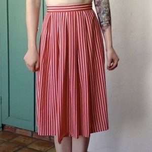vtg red & white striped midi skirt